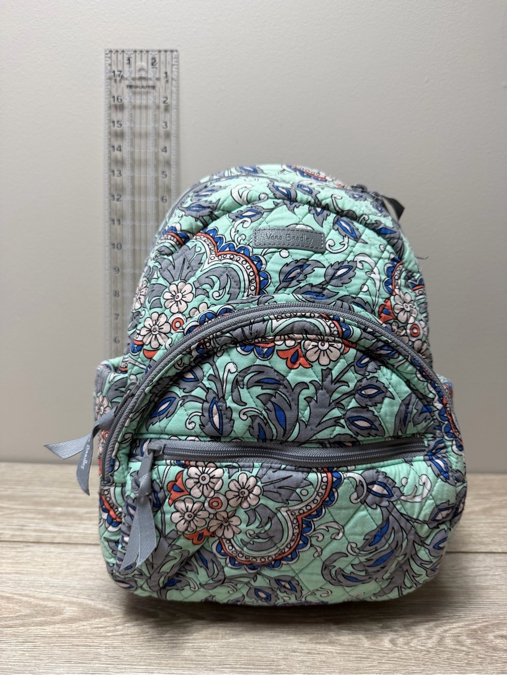 Vera Bradley Small Quilted Floral Mint Green Backpack. - Picture 2 of 10